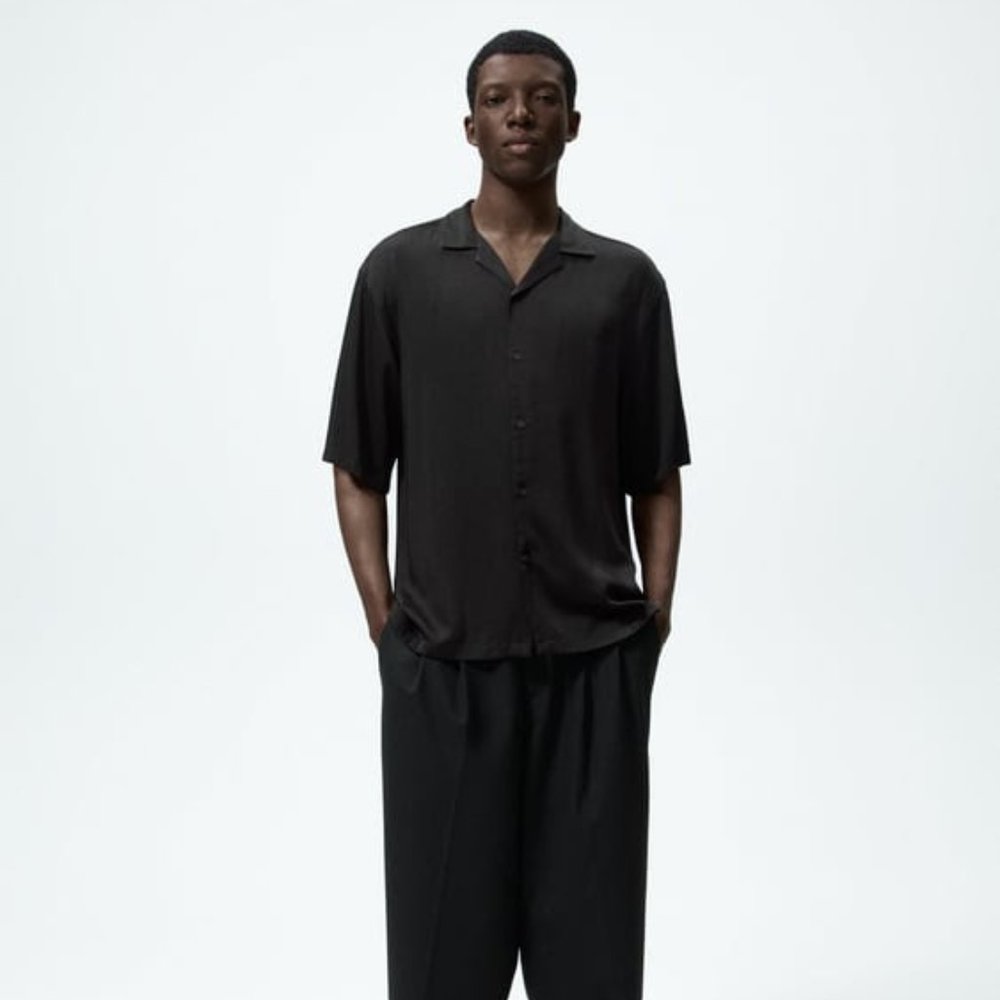 Zara Men's Satin Effect Shirt – Black, Size L or XL